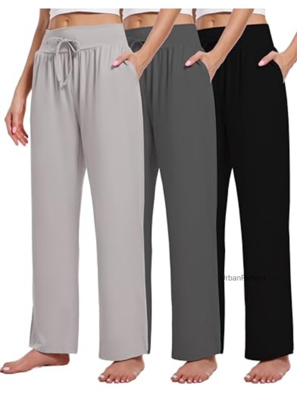 3 Pack Women's Wide Leg Yoga Sweatpants High Waisted Drawstring Jogger Pockets